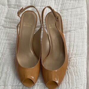Stuart Weitzman Caramel Peep-Toe Slingback Heels NWO box